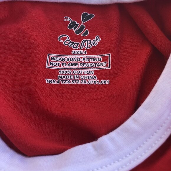 Coral Bee Pajama Set Unisex Red White Long Sleeve Long Striped PJs Sz 4 - Picture 7 of 12